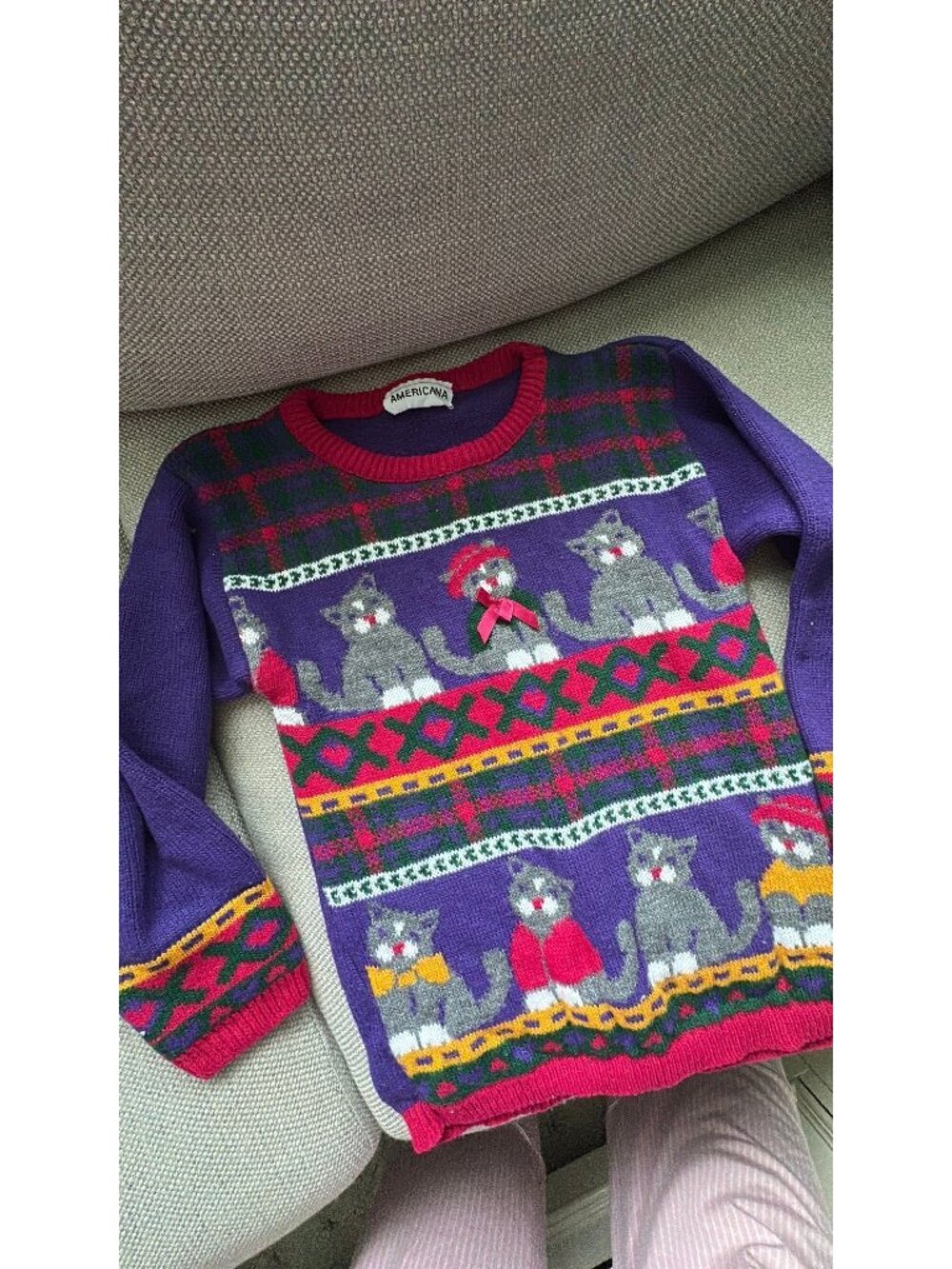Vintage Kids Americana cat sweater 14x20